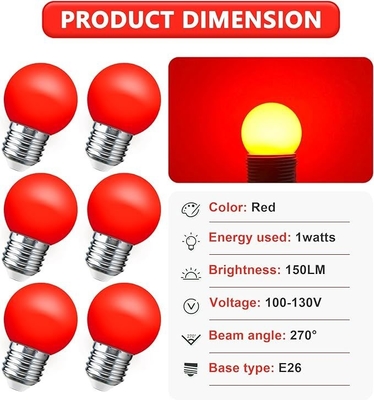 LED G45 Globe Christmas Lights 1W Colored Night Mini Edison E26 15W Equivalent Red Bulb