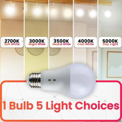 10W 1100 Lumens 2700-6500K Daylight 5CCT LED Bulbs with 80 Ra Color Rendering Index