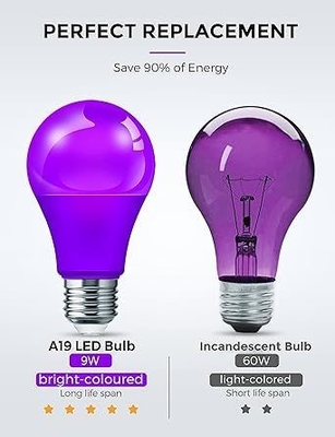 15000 Hour Working Lifetime Purple LED Bulb A19 9W for Home and Party Decoration