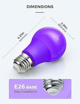 15000 Hour Working Lifetime Purple LED Bulb A19 9W for Home and Party Decoration