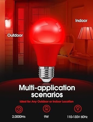 E26 Red LED Bulb A19 9W for Valentine's Day Indoor Porch Thanksgiving Year Decoration